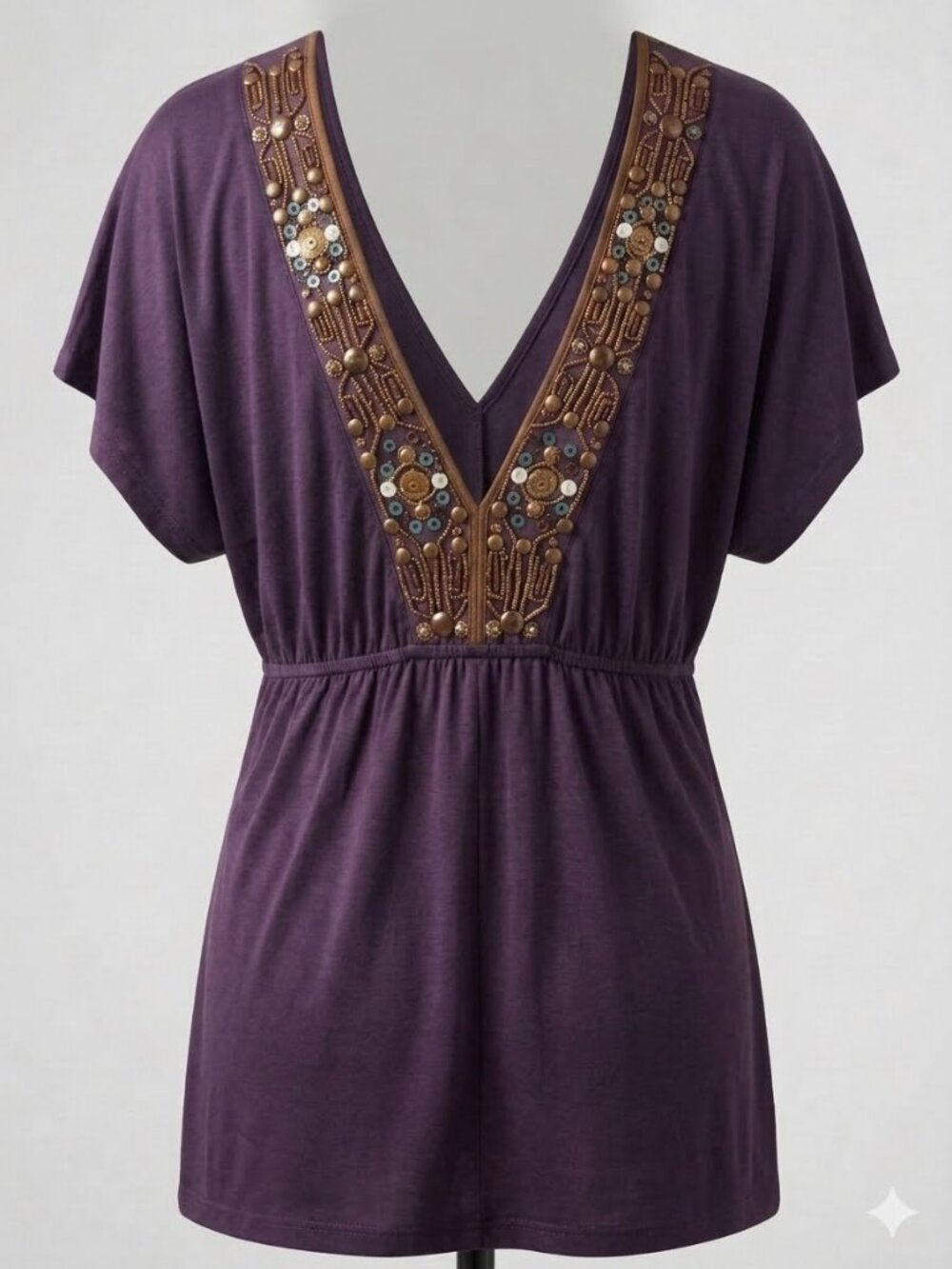 Francesca’s Deep Purple Deep V Front & Back Tassels Embellished Top 3781
